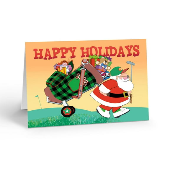 Stonehouse Collection Golf Christmas Cards, Santa with Toys Holiday Design, 12 Cards with Envelopes, Made in USA, (Standard)