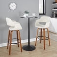 thumbnail image 3 of Vintage Flair 30" Mid-Century Modern Fixed-Height Barstool with Swivel in Walnut Wood and Cream Fabric with Round Black Metal Footrest by LumiSource - Set of 2, 3 of 4