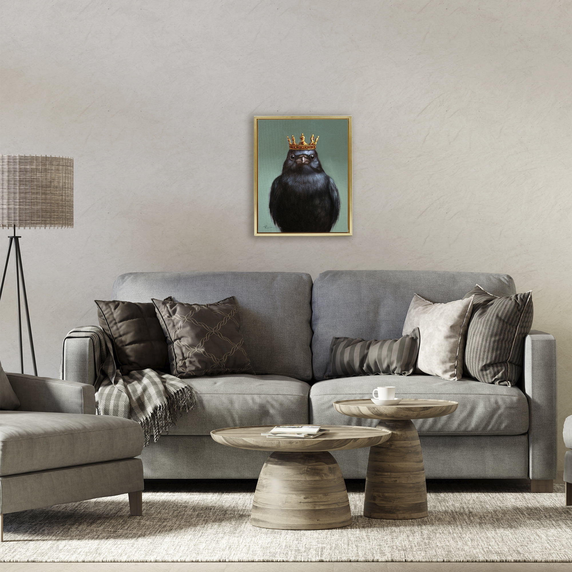 King Crow Portrait Gold Framed Floater Canvas Wall Art, design by Lucia Heffernan