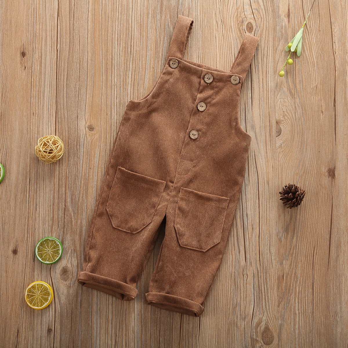 2-piece Toddler Girl/Boy Long-sleeve White T-shirt and Button Design Corduroy Overalls Set
