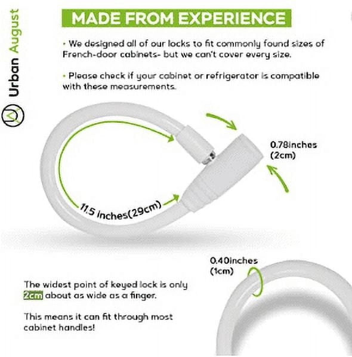 Urban August Fridge & Cabinet Cable Lock with Keys for Kids & Adults (Small, White - 2 Pack)