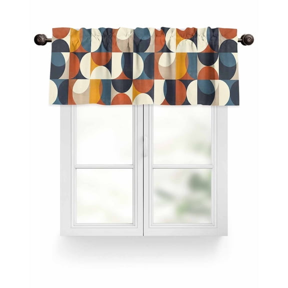 Blue Vintage Medieval Kitchen Valances for Windows Abstract Geometric Semicircle Valance Curtains for Kitchen /Living Room/Bedroom/ Bathroom Decor, 42"x12 " ,Rod Pocket 1 Panel, Orange Beige