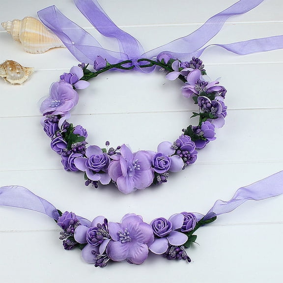 Raindrops Purple Flower Hairband Exquisite Floral Crown Adjustable Headwear for Women  Suitable for Weddings and Parties