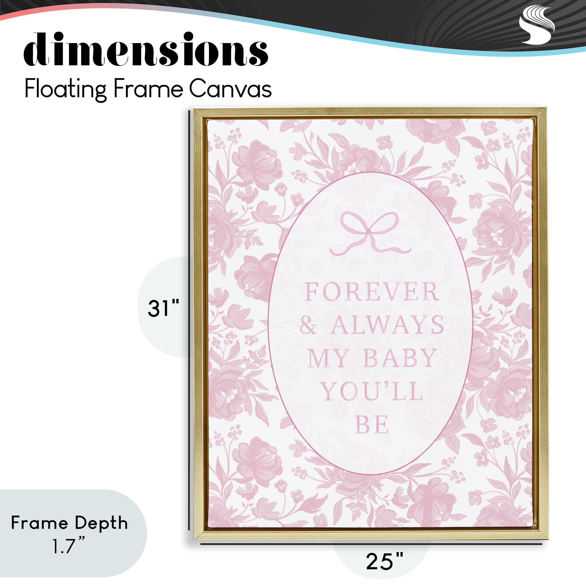 Stupell Industries Forever and Always Pink Florals Gold Framed Floater Canvas Wall Art, design by Cherrywood Lane