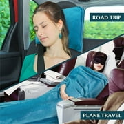 PAVILIA Compact 2-in-1 Travel Blanket Pillow for Airplane Flight, Teal Blue
