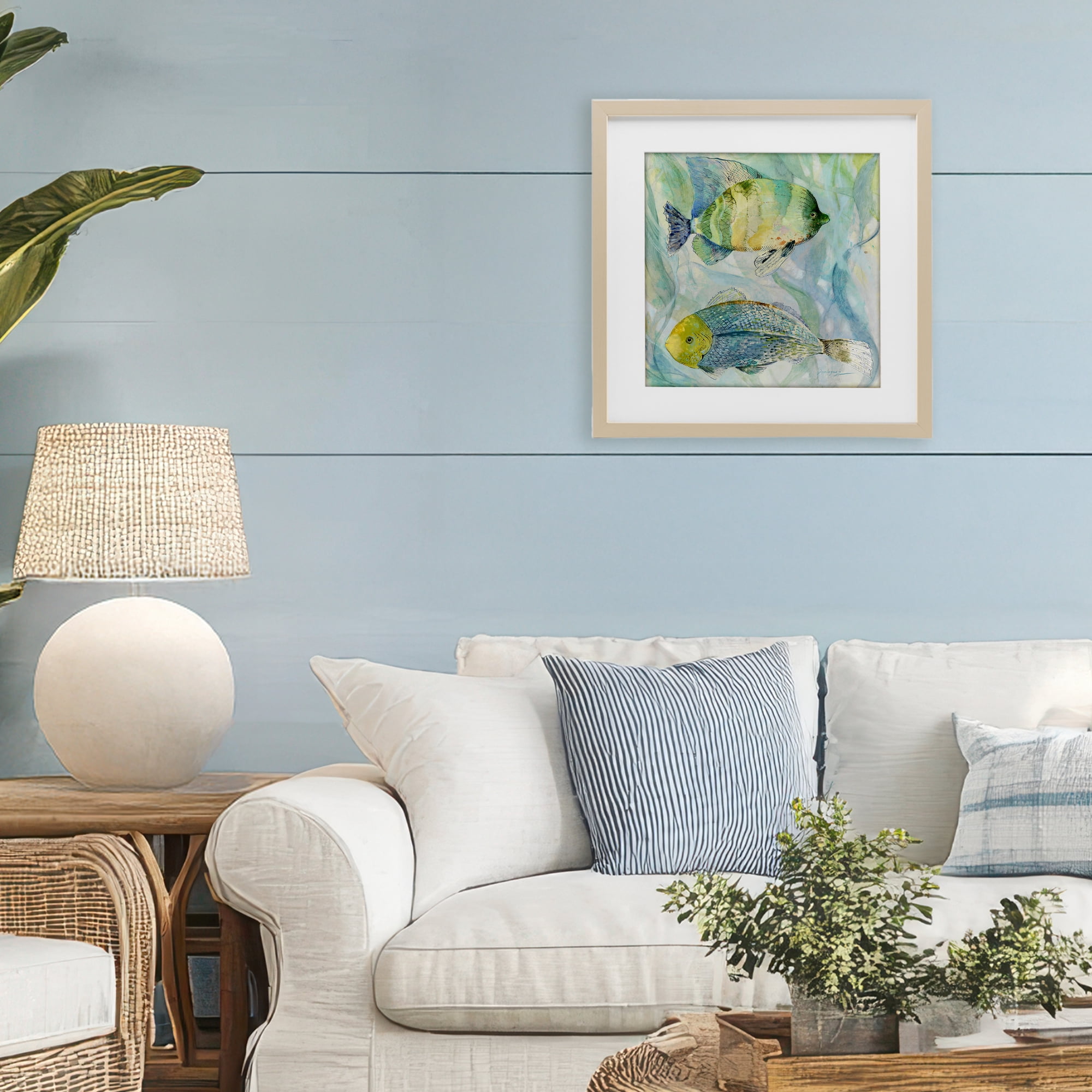 Stupell Industries Sweet Fish Duo Blue Green Birch Framed Print Under Glass, design by Lorenzo Collective