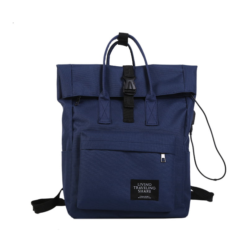 blue Cloth bag canvas leather shoulder portable college wind backpack travel bag casual tide bag