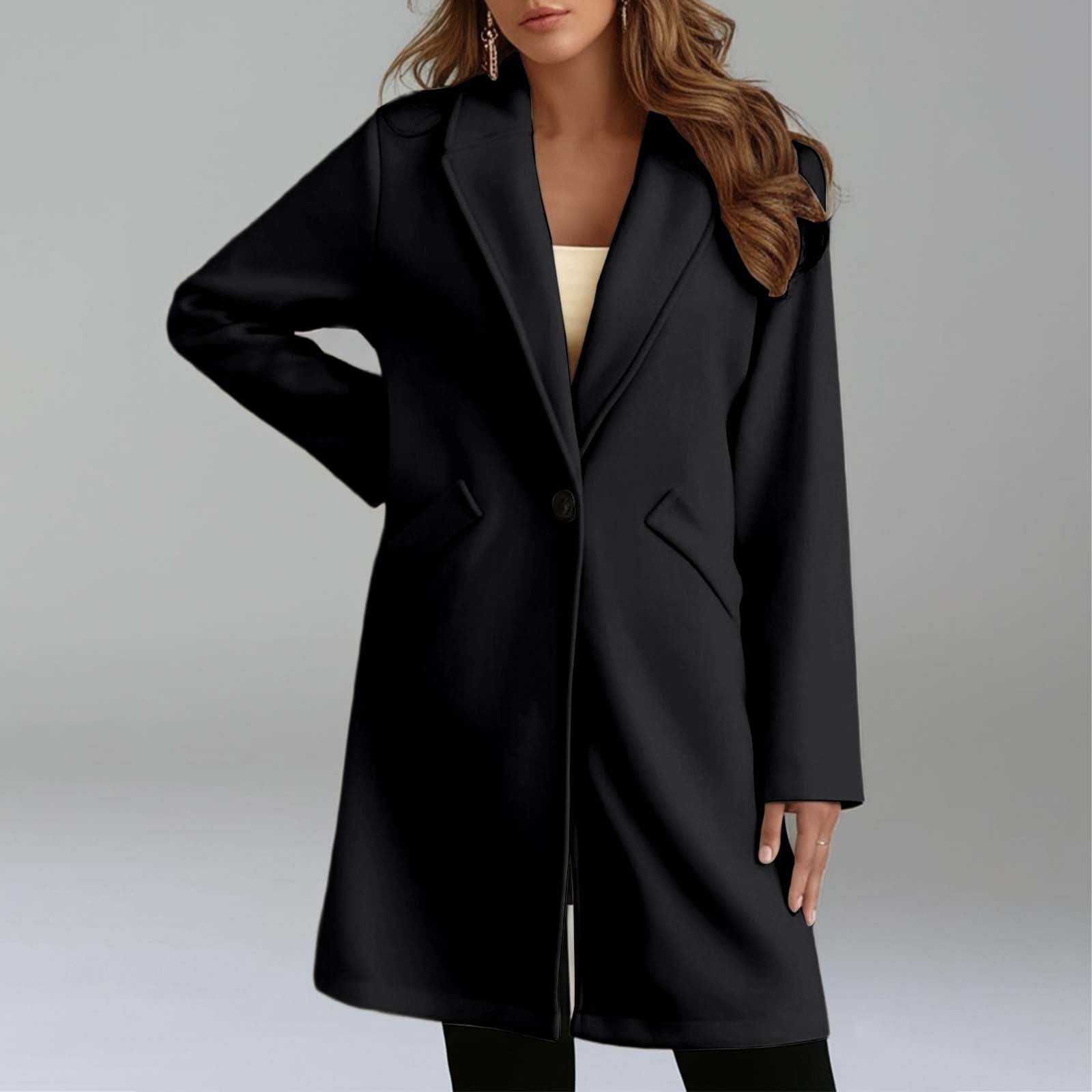 Women's Wool Blend Longline Notch Lapel Coat Classic Tailored