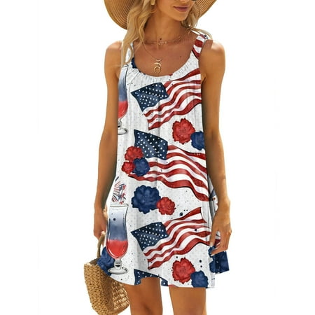 

Hvyesh Summer Dresses for Women 2023 Plus Size Loose Fit Maxi Dress Stars and Stripes Graphic Crewneck Sundresses Spaghetti Strap Sleeveless Breezy Dresses White