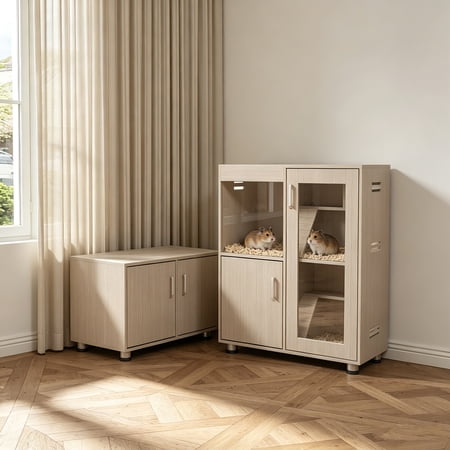 AUU Openable-Top 4-Tier Wooden Guinea Pig Cage, Acrylic Windows & Storage Cabinet, X-Large Habitat for Hamsters, Rats & Chinchillas