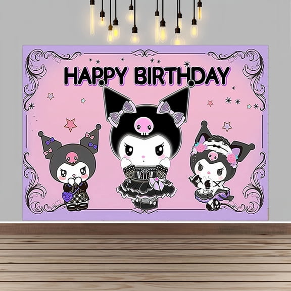 Kuromi Happy Birthday Anime Cartoon Theme Backdrops Banner Birthday Party Decor Supplies(5x3ft)
