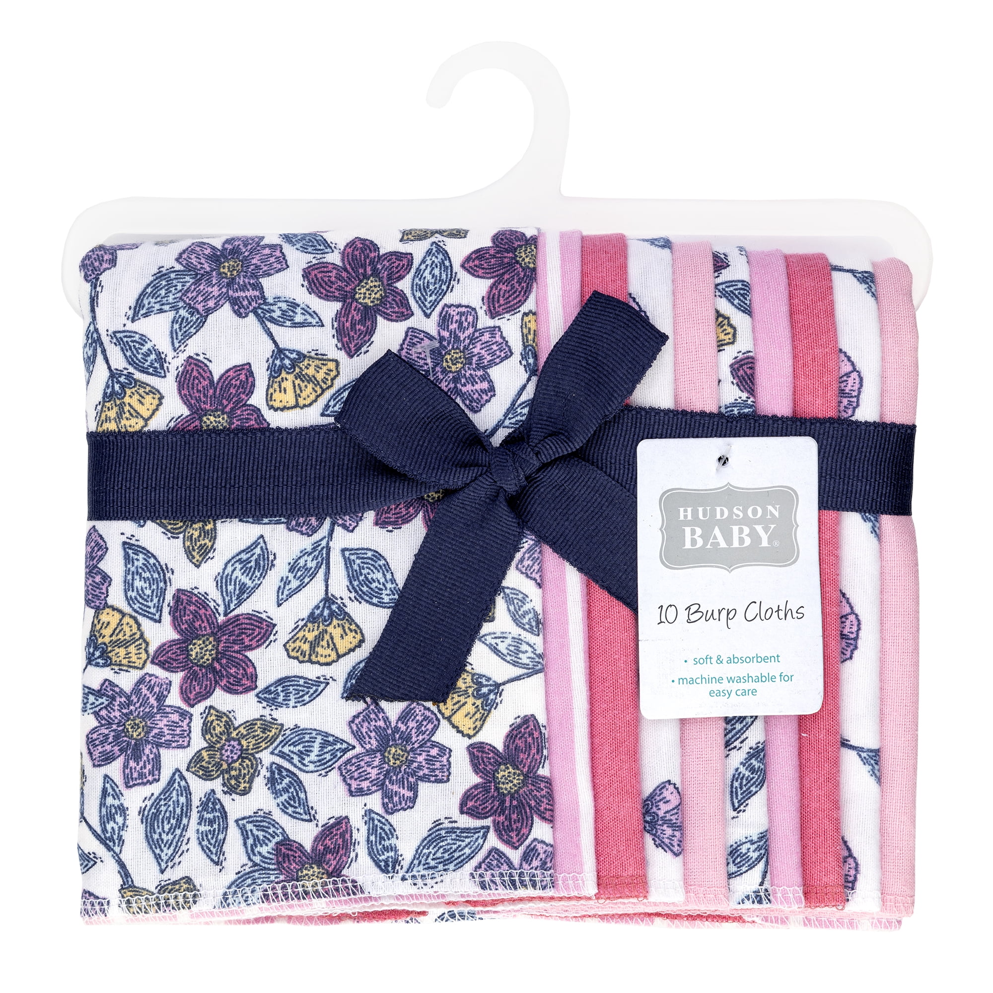 Hudson Baby Unisex Baby Cotton Poly Flannel Burp Cloths, Begonia Pink Floral, One Size