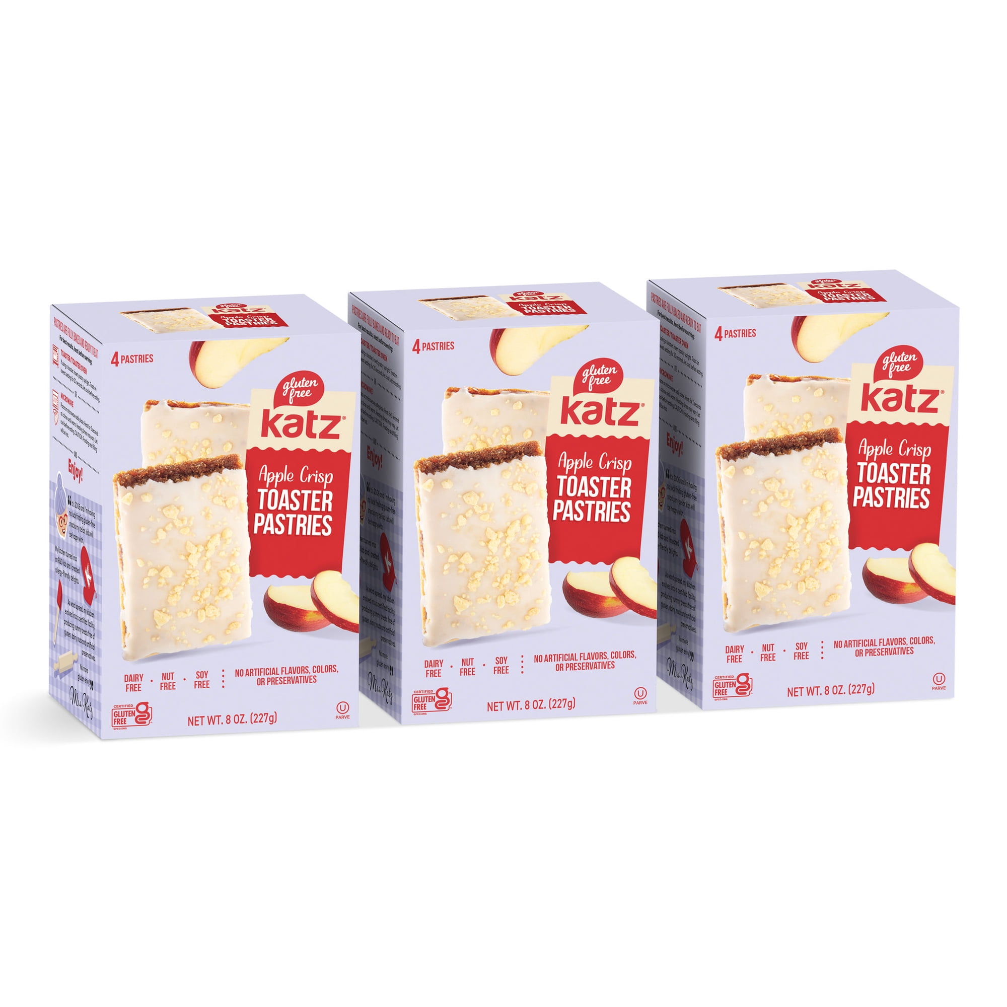 Katz Gluten-Free Toaster Pastries - Apple Crisp |Gluten-Free Dairy Free Nut Free Soy Free Kosher | (3 Pack 8.0 Ounce Each)