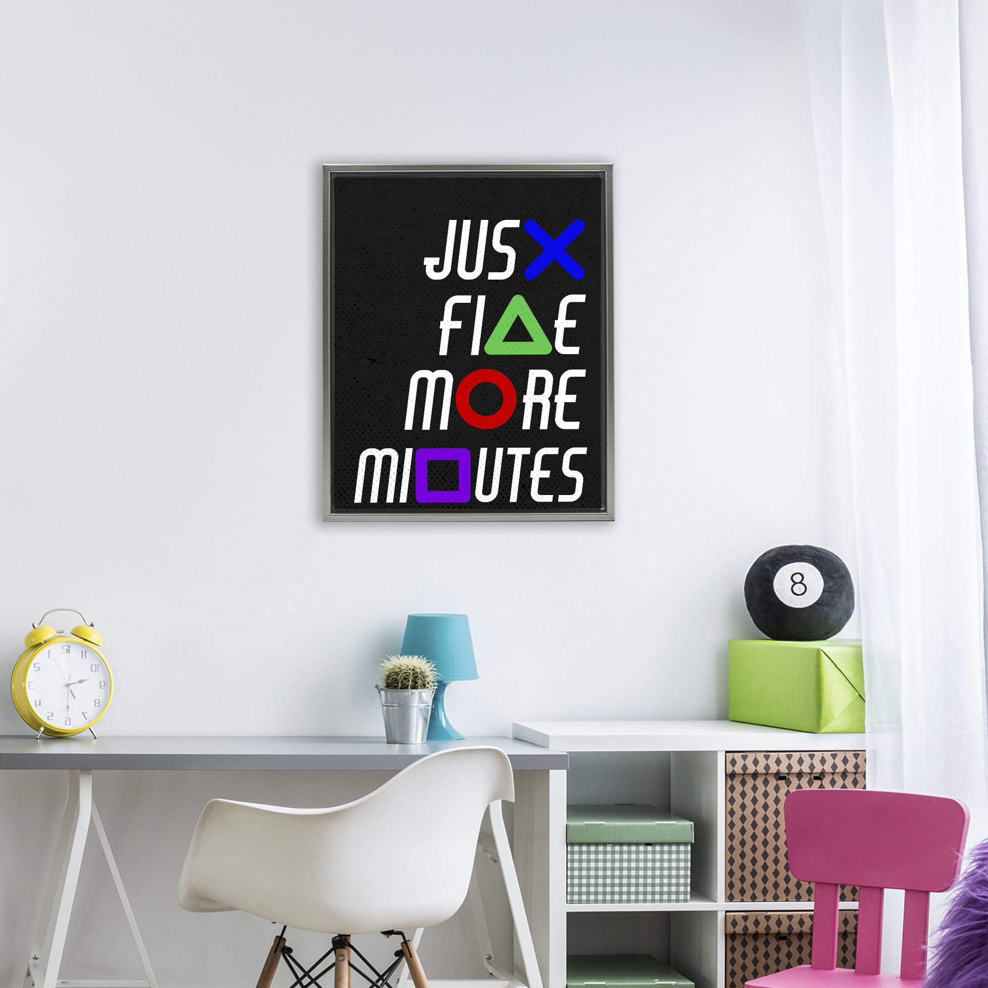 Just Five Minutes Gamer Buttons Gray Framed Floater Canvas Wall Art, design by Kim Allen