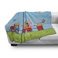 thumbnail image 3 of Cartoon Soft Flannel Fleece Throw Blanket, Cartoon Animal on Train with Birthday Background Sun and Cloud Lion Zebra, Cozy Plush for Indoor and Outdoor Use, 70" x 90", Multicolor, by Ambesonne, 3 of 6