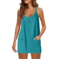 thumbnail image 2 of Bovxnpu Womens Summer Dress, Women's Casual Sundress Flowy A-Line Dresses Mini Dress, Fashion Women's Fashion V-Neck Sleeveless Solid Pockets Button Pullover Dress L, 2 of 6