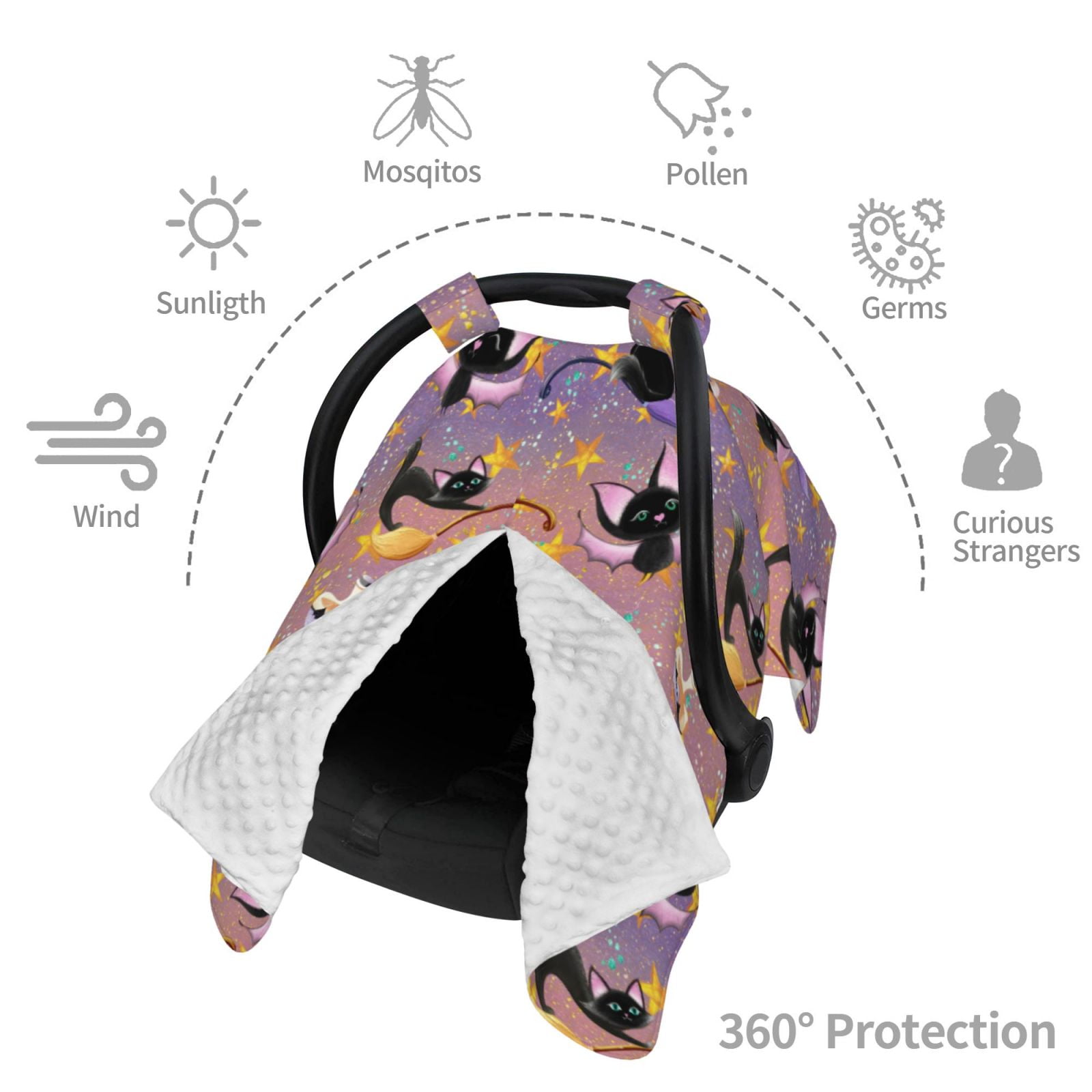 Car Seat Cover Baby - shiny cat bat skull pumpking spider Breathable Infant Car Seat Cover for Baby Carseat, Lightweight Comfort Baby Essentials Must Haves Newborn Stuff for Girl Boy