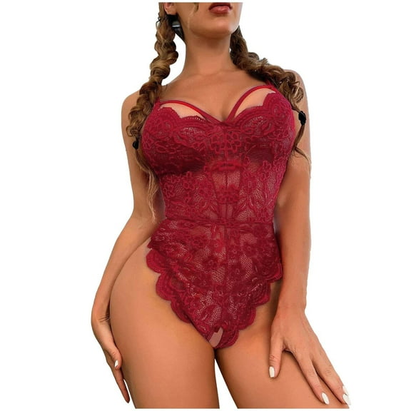 Teddy Lingerie for Women Floral Lace Bodysuit One Piece Babydoll Deep V Teddy Sexy Lace Bodysuit