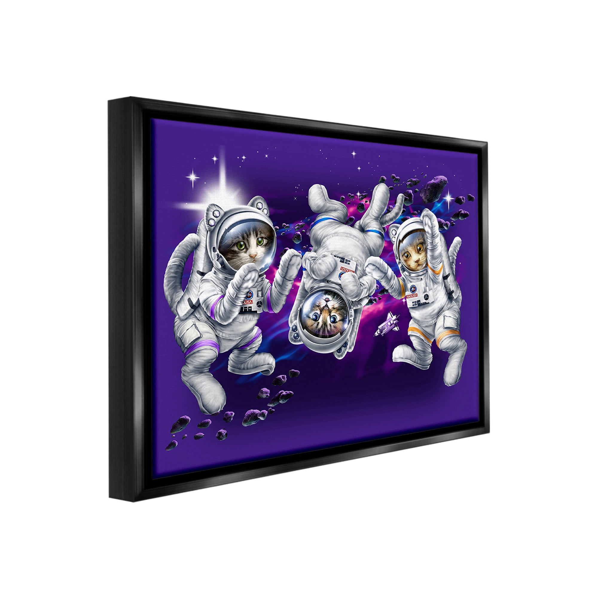Stupell Industries Astronaut Cat Trio Animals & Insects Painting Black Floater Framed Canvas Art Print Wall Art, 21 x 17