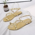 thumbnail image 3 of Rhinestone Sandals for Women Dressy Bohemian Pearl Crystal Flat Sandals Strappy Sandals Comfort Open Toe Gladiator Flat Sandals, 3 of 4
