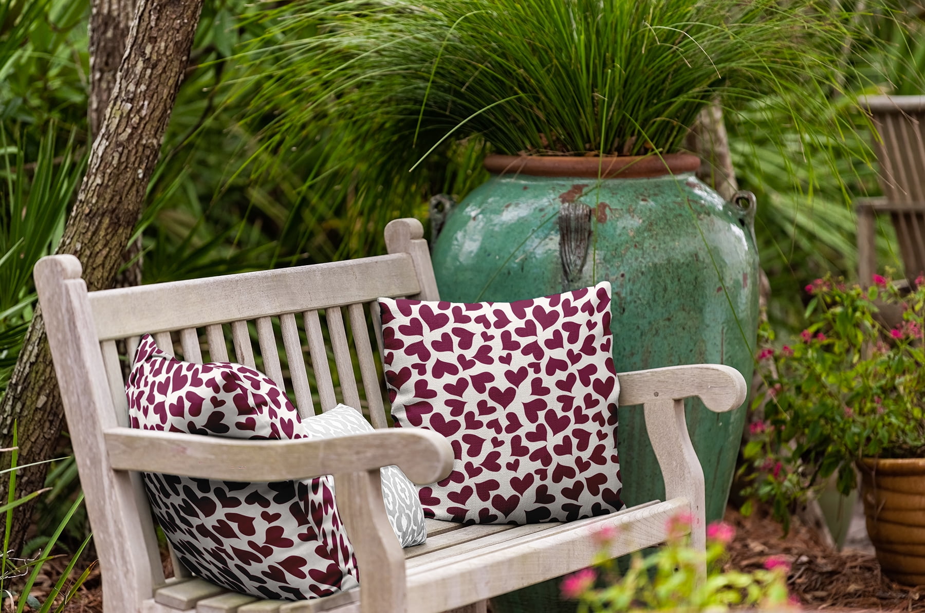16"x16" Simply Daisy Valentines Patterned Hearts Poly Indoor/Outdoor Pillow, Magenta Qty 1