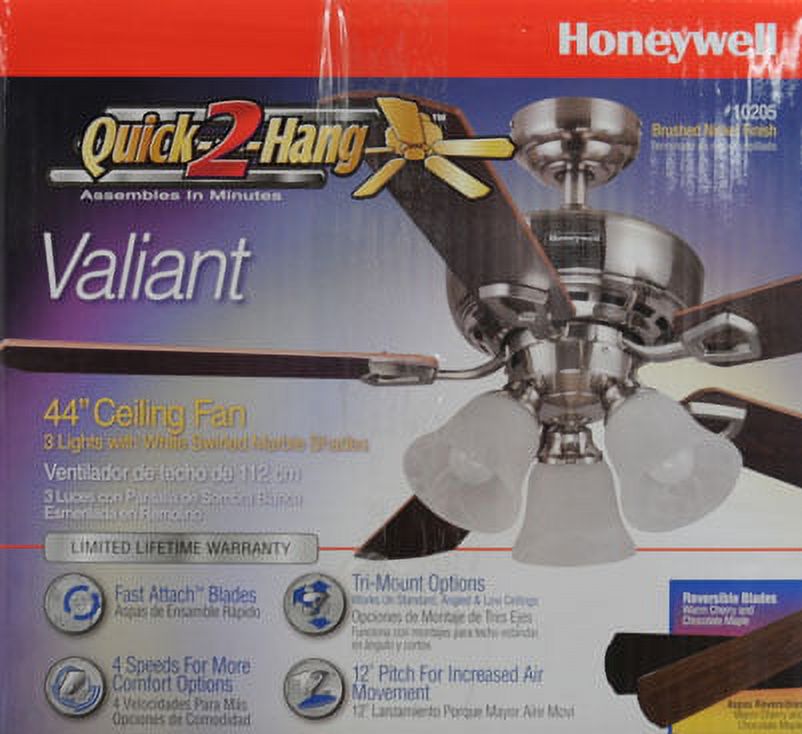 44" Honeywell Valiant Ceiling Fan, Brushed Nickel - image 3 of 4