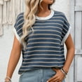 thumbnail image 2 of Horkkom Short Sleeve Sweater for Women Crew Neck Pullover Sweaters Summer Loose Casual Striped Shirt L, 2 of 10