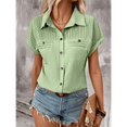 thumbnail image 5 of Women'S Button Down Shirt Pleated Short Sleeve 2025 Summer Slim Fit Business Casual Dress Blouse with Pocket Light Green XL, 5 of 9