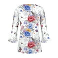 thumbnail image 4 of CYMMPU Tunic Tops 3/4 Sleeve Flower Pattern Blouses for Women Dressy Casual Fall Trendy Shirts Spring Tops Loose Fit Button V Neck Flare Sleeve Empire Waist A Line T-Shirts 10, 4 of 5