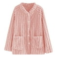 thumbnail image 4 of Betivan Women's Fleece Bed Jacket Stylish Notched Collar, Long Sleeves, Front Pockets, Button Front, 4 of 7