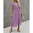 thumbnail image 4 of FreshPrettyWomen Summer Bohemian Floral Casual Wrap V Neck Ruffle Cap Sleeveless Belt A-Line Pleated Hem Midi Sun Dress White, 4 of 7