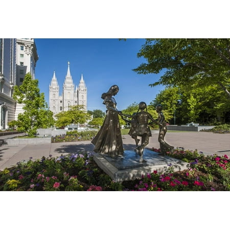 Joyful Moment Statue, Temple Square, Salt Lake City, Utah, United States of America, North America Print Wall Art By Michael