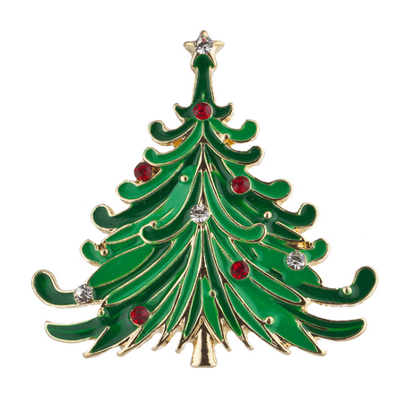 - Lux Accessories Gold Tone Green Enamel Red Rhinestone Christmas Xmas Tree Brooch