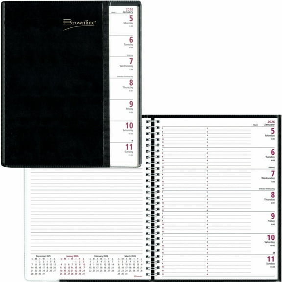 Brownline 2026 Pre-Vu 12-Month Weekly Planner - January to December - 11" x 8-1/2" - Black - English (cb925blk)