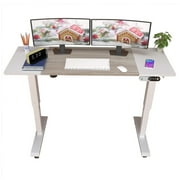MXTARK 55 x 24 Stand Up Desk,Electric Height Adjustable Standing Desk,Adjustable Ergonomic Desk,Splice Board Home Office Computer Standing Table,White Frame + White+Maple Top