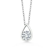 Gem Stone King 925 Sterling Silver White Moissanite Teardrop Pendant Necklace For Women (0.50 Cttw, Round 5MM, with 18 inch Silver Chain)
