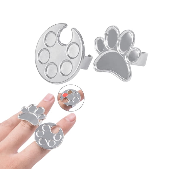2 Pack Silver Mini Manicure Palette Metal Paint Palette Finger Rings Nail Art Tools Makeup Palettes