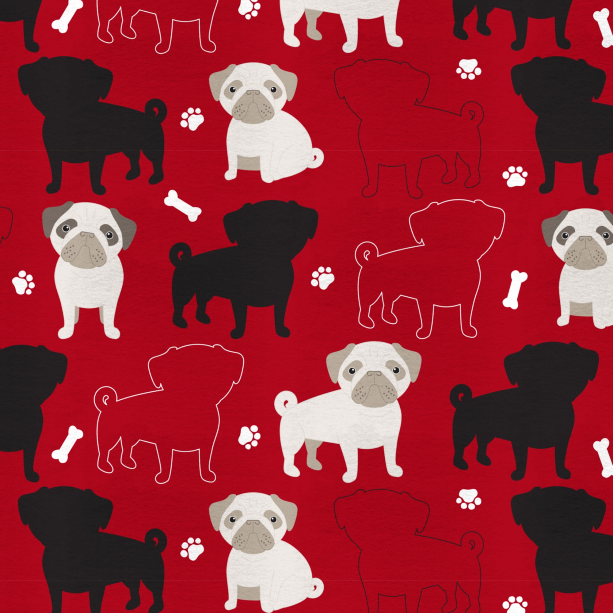 Mainstays 58' x 1.5 yd 100% Polyester Lux Anti-pill Fleece Oh My Pugness Sewing & Craft Fabric Precut, Red