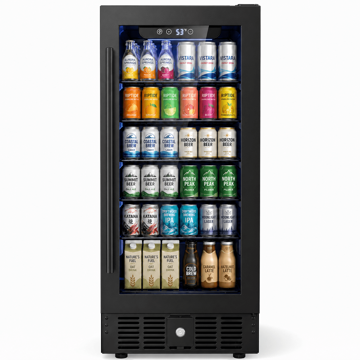 Snowyermine 15 Inch Beverage Refrigerator with Glass Door, 160 Cans Under Counter Wine Fridge for Home Kitchen, Bar or Office, Black