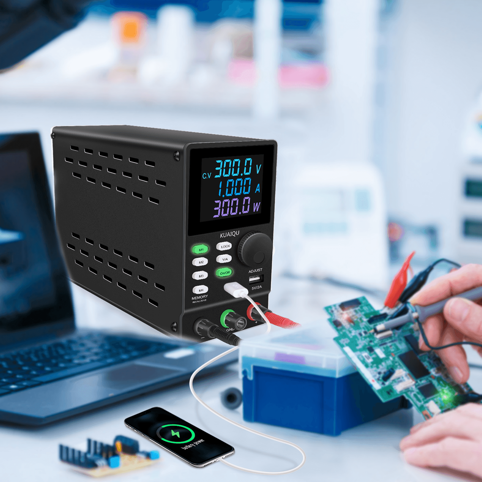 Alimentatore Da Banco Ruzizao 120V 3A - Display LCD, USB, Regolabile, Per Laboratorio