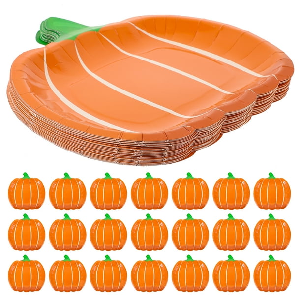 KAKOWELY 25 platos desechables de papel con forma de calabaza para Halloween, para postres y pasteles.