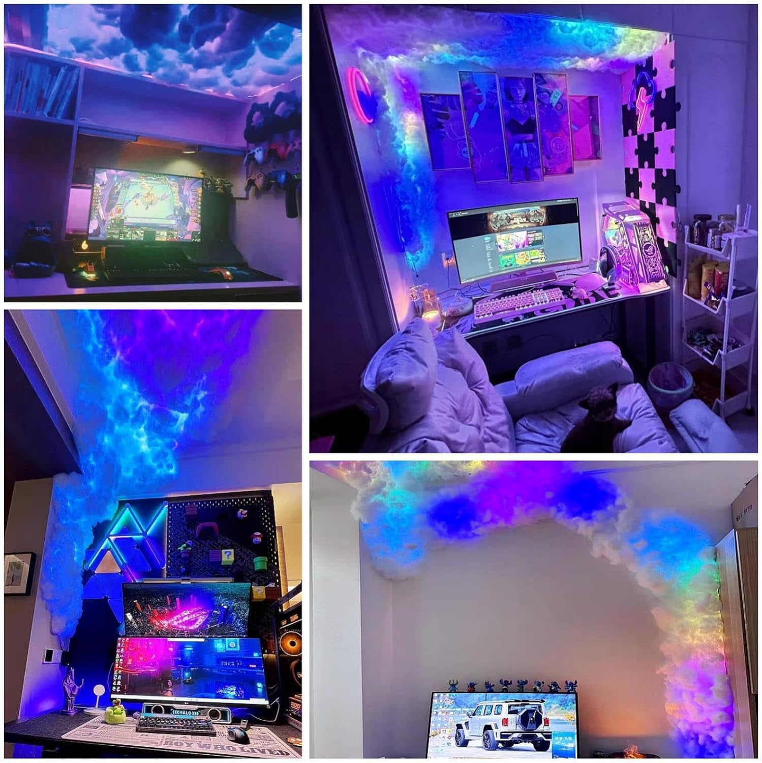 Oenbopo ​3D Cloud Lightning,Cloud Music Sync Multicolor Changing Strip Light, Atmosphere DIY Creative Thunder Cloud Lamp Wall Ceiling Light for Bedroom Gaming Room Party,16.4FT