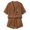 Brown, variant on Women's Breathable Casual Linen Two-Piece Outfit,Knot Front Short Sleeve Top & Rolled Hem Pocket Shorts for Outdoor Sightseeing Use