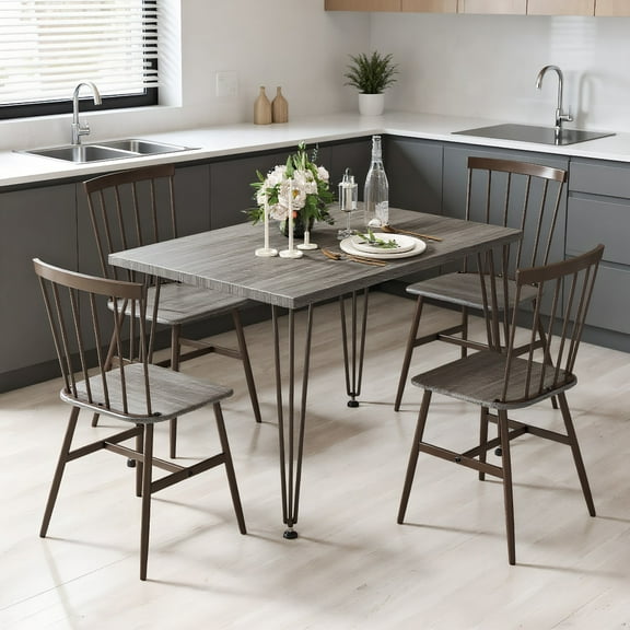 YYAo Dining Table Set, Dining Room Table Set, 5-Piece Dining Table Set for 4 with 360° Swivel Feet for Small Place-Grey Oak