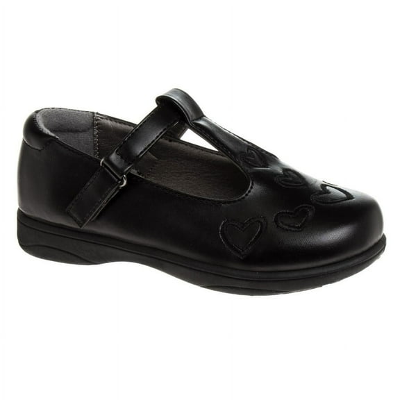 French Toast Little Kids Girls' T-Strap Faux Leather Hook & Loop School Shoes - Black, 4
