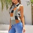 thumbnail image 4 of Beige And Black And Orange Squares Blouses Women Bow Tops Elegant Sleeveless Office Work Shirt Casual Holiday Women's Tops, 4 of 6