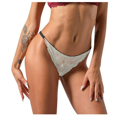 

BIZIZA Women Panties Plus Size G-String Lace Sexy T-Back Thongs Low Rise Underpants White M