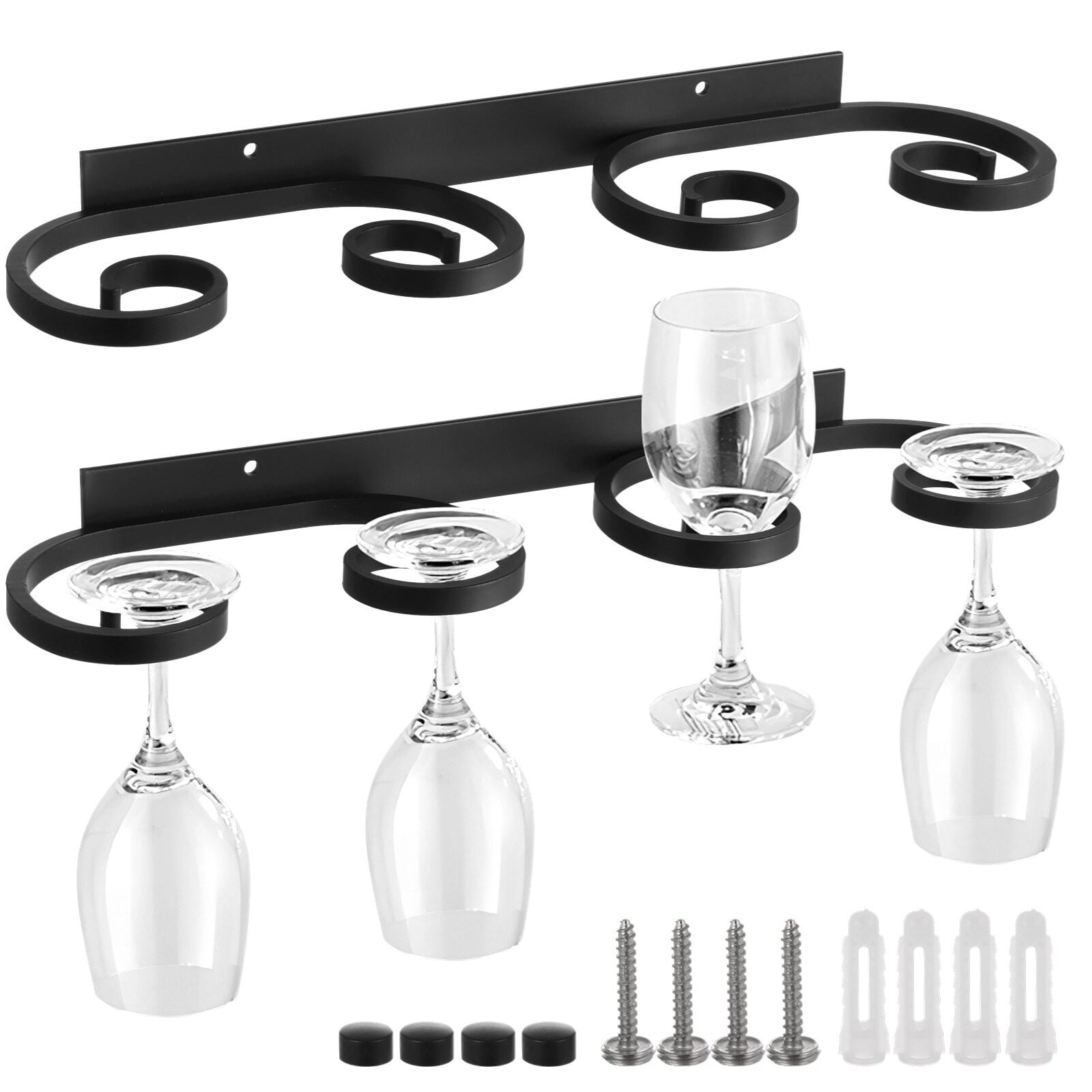 2 PCS Wall Wine Glass Racks Wall Mounted Wine Glass Holder Black Metal Wine Glass Hanger for 8 Wine Cups Wine Cup Wall Storage Organizer for Home Kitchens Bars Restaurants Walmart