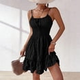 thumbnail image 2 of Busydd Summer Dresses for Women Fashion Ruched Spaghetti Straps Sun Dresses Women Solid Color Sleeveless Square Neck Mini Dress XL, 2 of 6