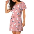 thumbnail image 2 of Honeii cartoon goose rainbow Print Women's Loose Short Sleeve Nightgown, Soft Cotton Sleepwear, Comfy Loose Fit Pajama Dress for Sleep and Lounge, 2 of 6